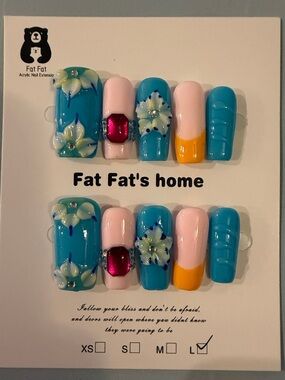 Blue & Pink Floral Press-On Nail Set